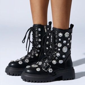 AZALEA WANG Wilhemina Black Embellished Bootie